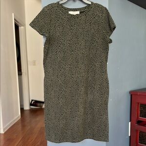 LOFT Black and Green Patterned Shift Dress